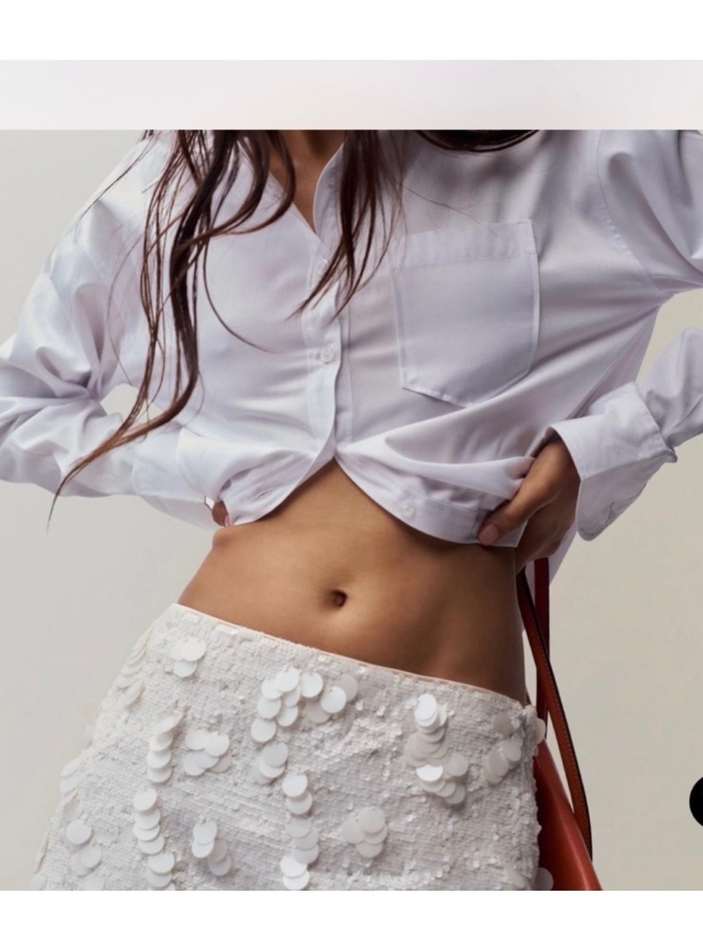 GUIZIO NEW YORK - Low Rise Paillette Skirt in Seashell White